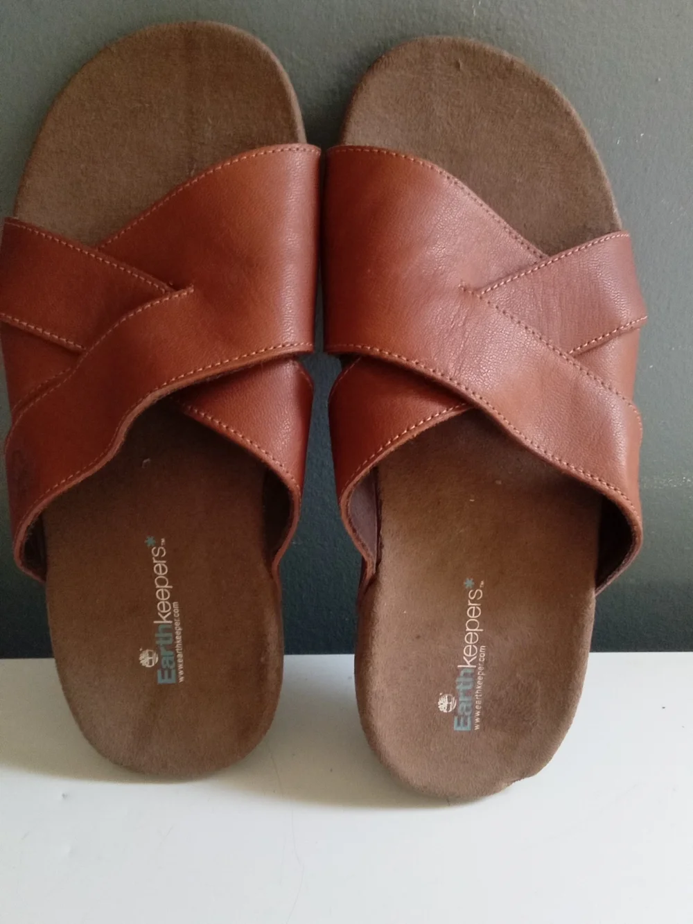 Timberland Earthkeepers Brown Leather Crisscross Slide Sandals Mens